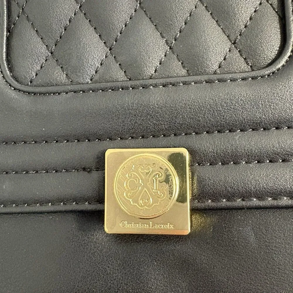 Christian LaCroix Galaxie Quilted Black Crossbody With Gold Toned Strap
